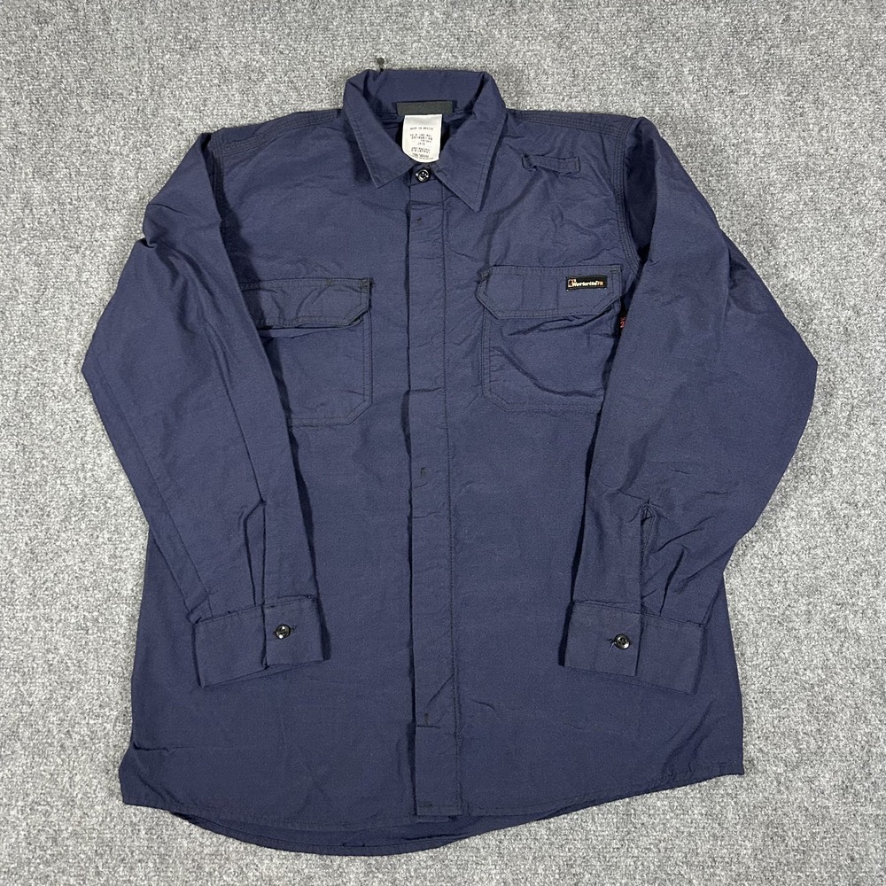 Workrite FR Mens FR Shirt Navy Blue Size 42R  Long Sleeve Button Up #2606